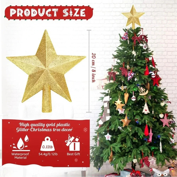 Glitter Christmas Star Tree Topper for Holiday Decorations - Picture 4 of 5